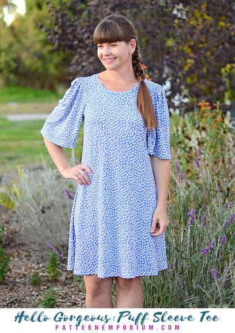 Pattern mash puff sleeve dress