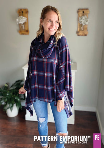 Sewing pattern - All seasons poncho with t-shirt neck & separate infinity scarf