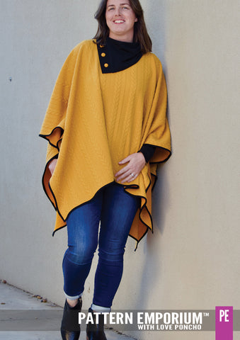 Modern poncho with buttoned neck - sewing pattern by Pattern Emporium