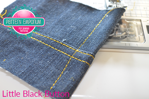 Sewing denim and thick fabrics using the pressure foot black button bumper Pattern Emporium