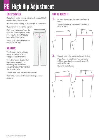 Pants Sewing Pattern Adjustment Instructions - High Hip Adjustment