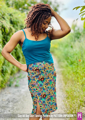 Stretch knit skirt with side splits sewing pattern