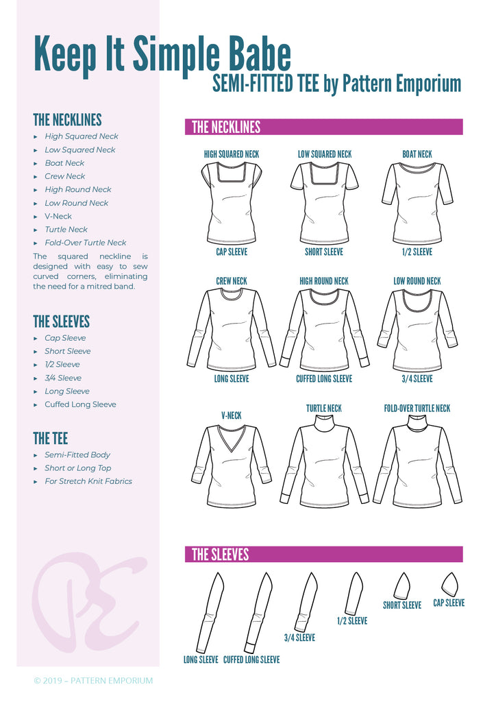 SEMI-FITTED TEE SEWING PATTERN – Pattern Emporium