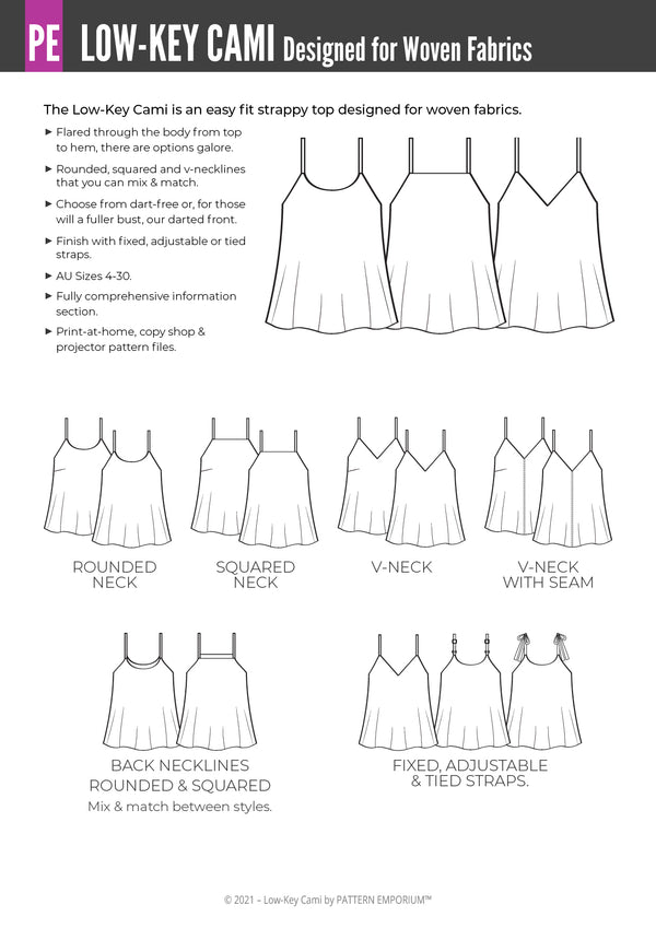 Low-Key Cami Top Sewing Pattern for Woven Fabrics - PATTERN EMPORIUM