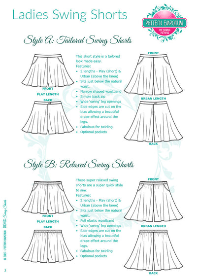 Ladies Swing Shorts PDF Sewing Pattern - Easy fit or tailored - PATTERN ...