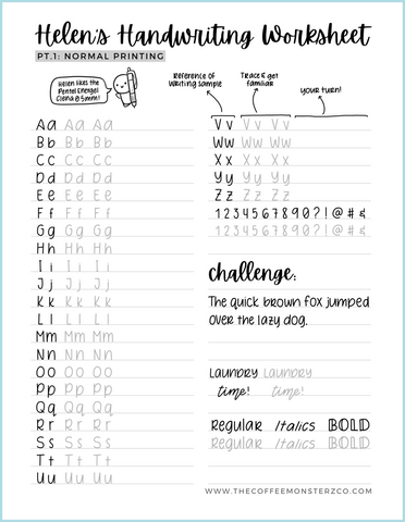 Free Handwriting Worksheet – TheCoffeeMonsterzCo