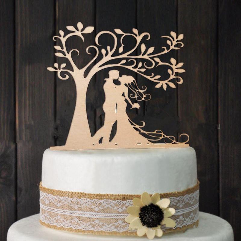 Romantic Rustic Wedding Wood Cake Topper Bride Groom Couple