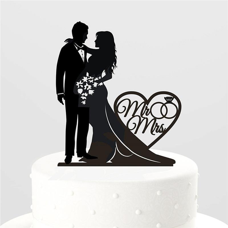 Wedding Cake Topper Mr Mrs Bride Groom Couple Bouquet