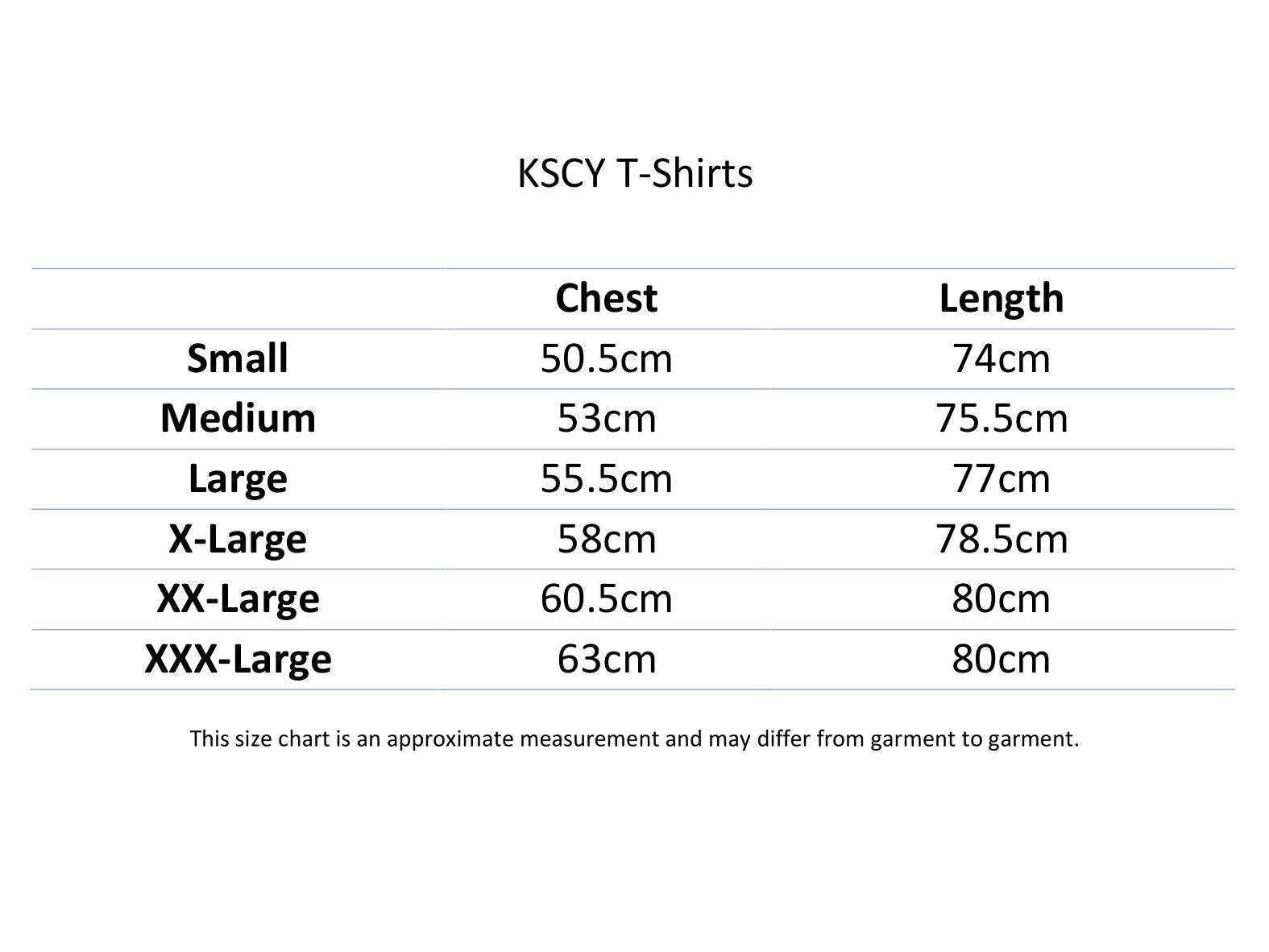 Kiss Chacey t-shirts size chart from 88jeans.com