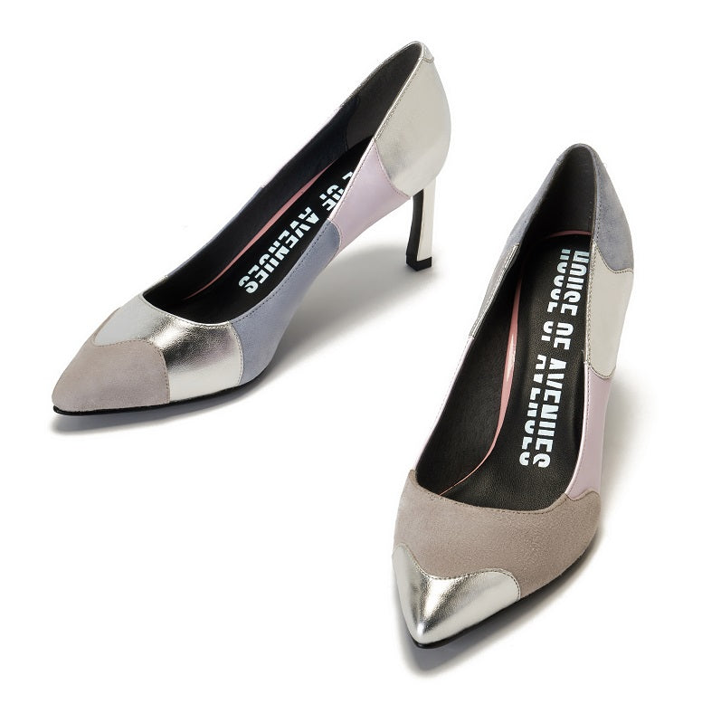 silver designer pumps