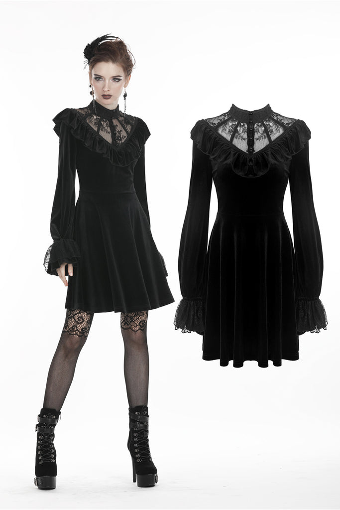 Gothic lolita lace V neck velvet dress DW276 – Gothlolibeauty