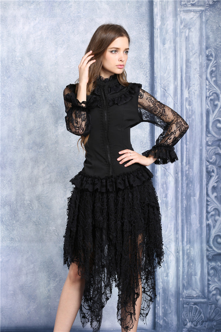 IW068 Chiffon material blouse with lace sleeves – Gothlolibeauty