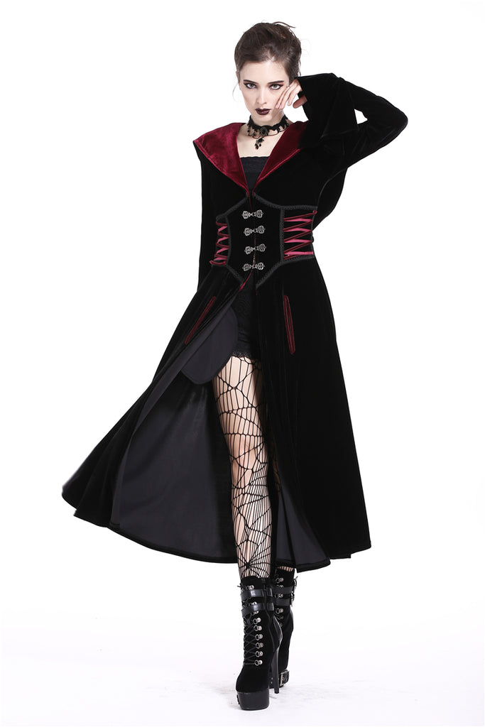 DARK IN LOVE Gothic Black red button lace-up long jacket JW164 ...