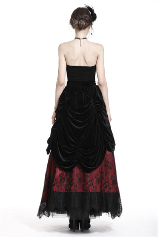 KW133RD Gothic Black red wave velvet lace maxi skirt DARKINLOVE ...