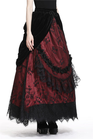 KW133RD Gothic Black red wave velvet lace maxi skirt DARKINLOVE ...