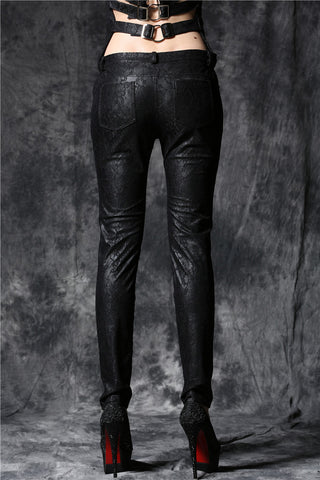 Gothic embossed lace leather pants with sexy flower and cords PW078 ...