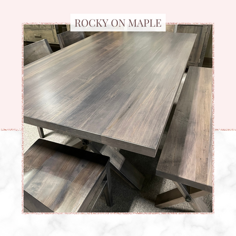 Amber's Furniture Calgary Solid Wood Tables by Handstone, Ruff Sawn, FDW, Amish & Canadian Hand Crafted in Grey stain 3