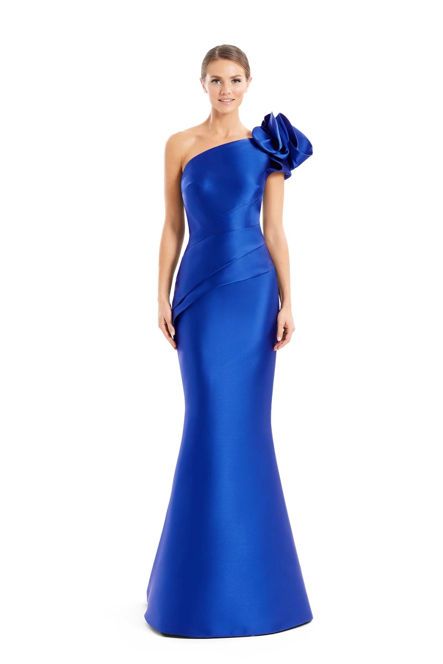 Alexander By Daymor 1456 Long Slit Formal Ruffle Pleated Evening Dress In Burgundy