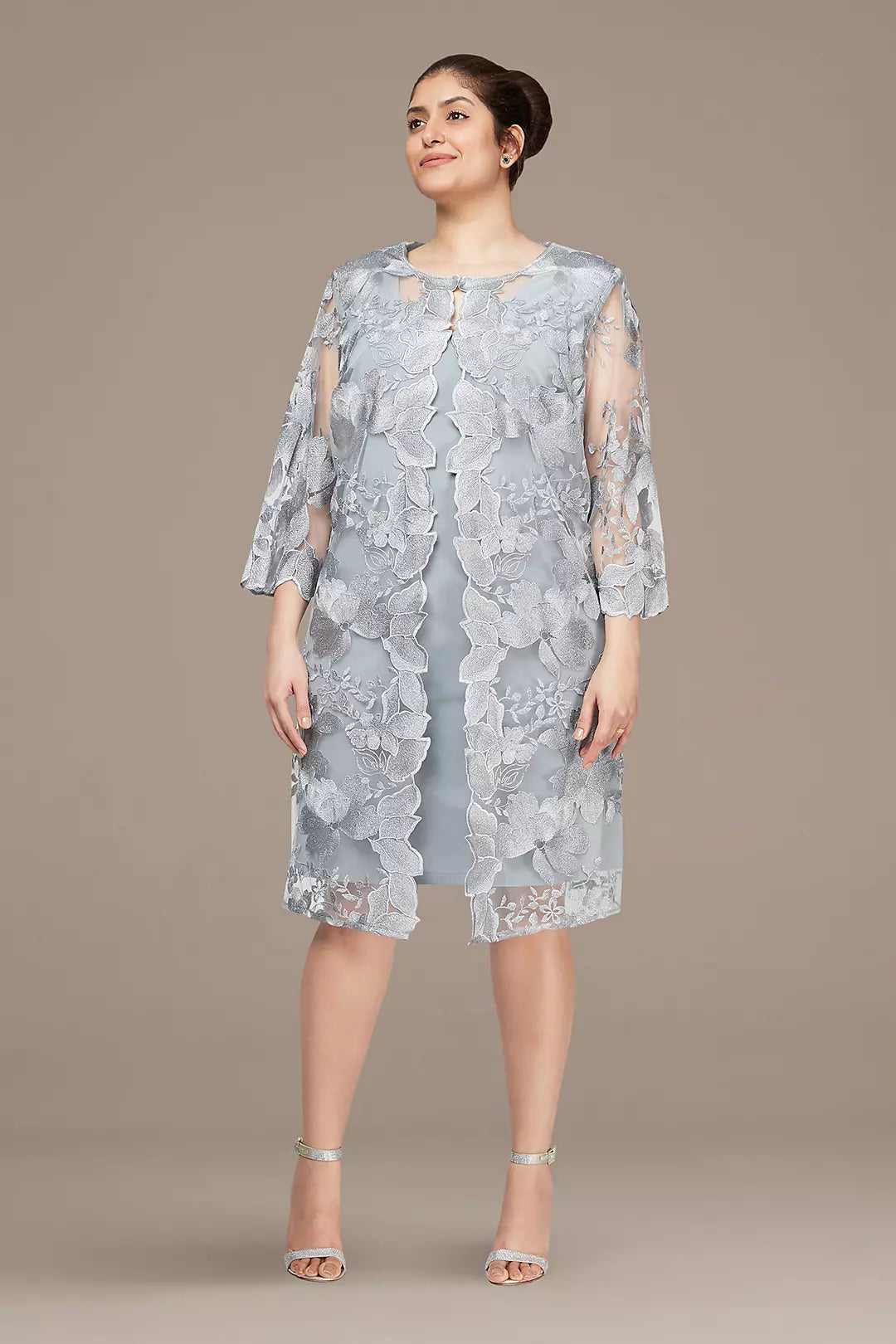 Alex Evenings Ae84122202 Plus Size Short Formal Jacket Dress In Gray