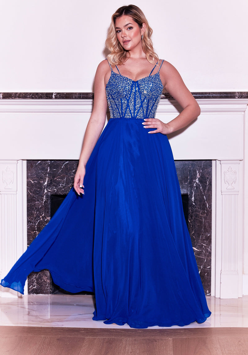 Two Pieces V Neck Royal Blue Long Prom Dresses with Belt, 2 Pieces Hig –  jbydress