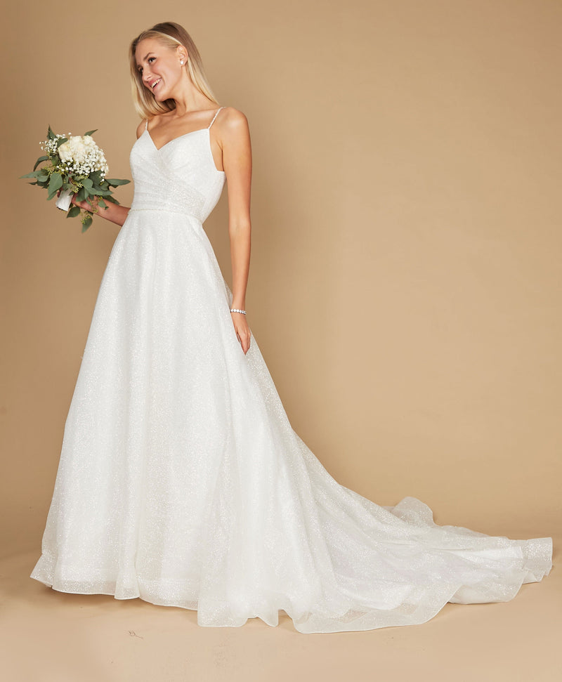 Simple Wedding Dress Eric White Ball Gown Jewel Neck Half Sleeves Applique  Long Bridal Dresses — Bridelily