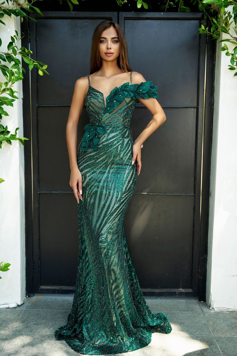 Sumnus Olive Green Prom Dress Spaghetti Straps Lace Appliques Satin Mermaid  High Slit Long Evening Dress Formal Occasion Dresses - AliExpress