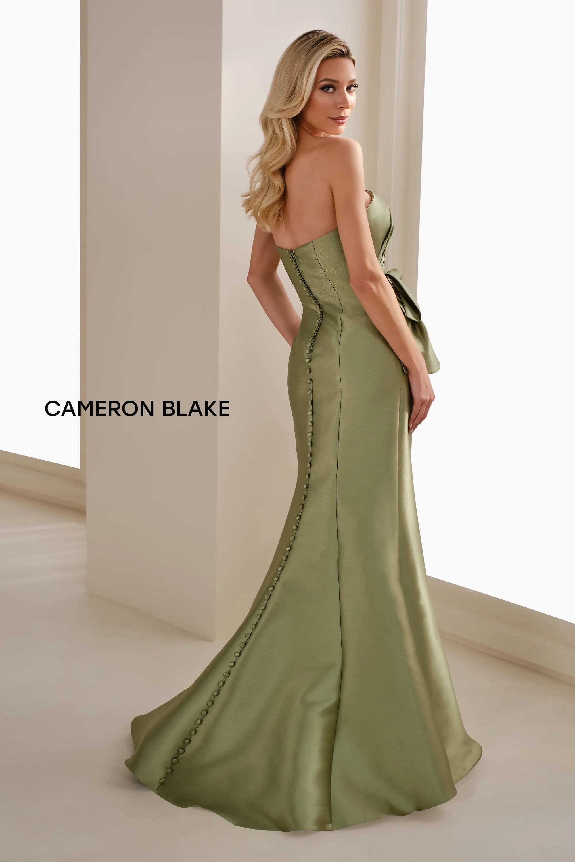 Cameron Blake Cb909 Long Mermaid Formal Pleated Evening Gown In Blue