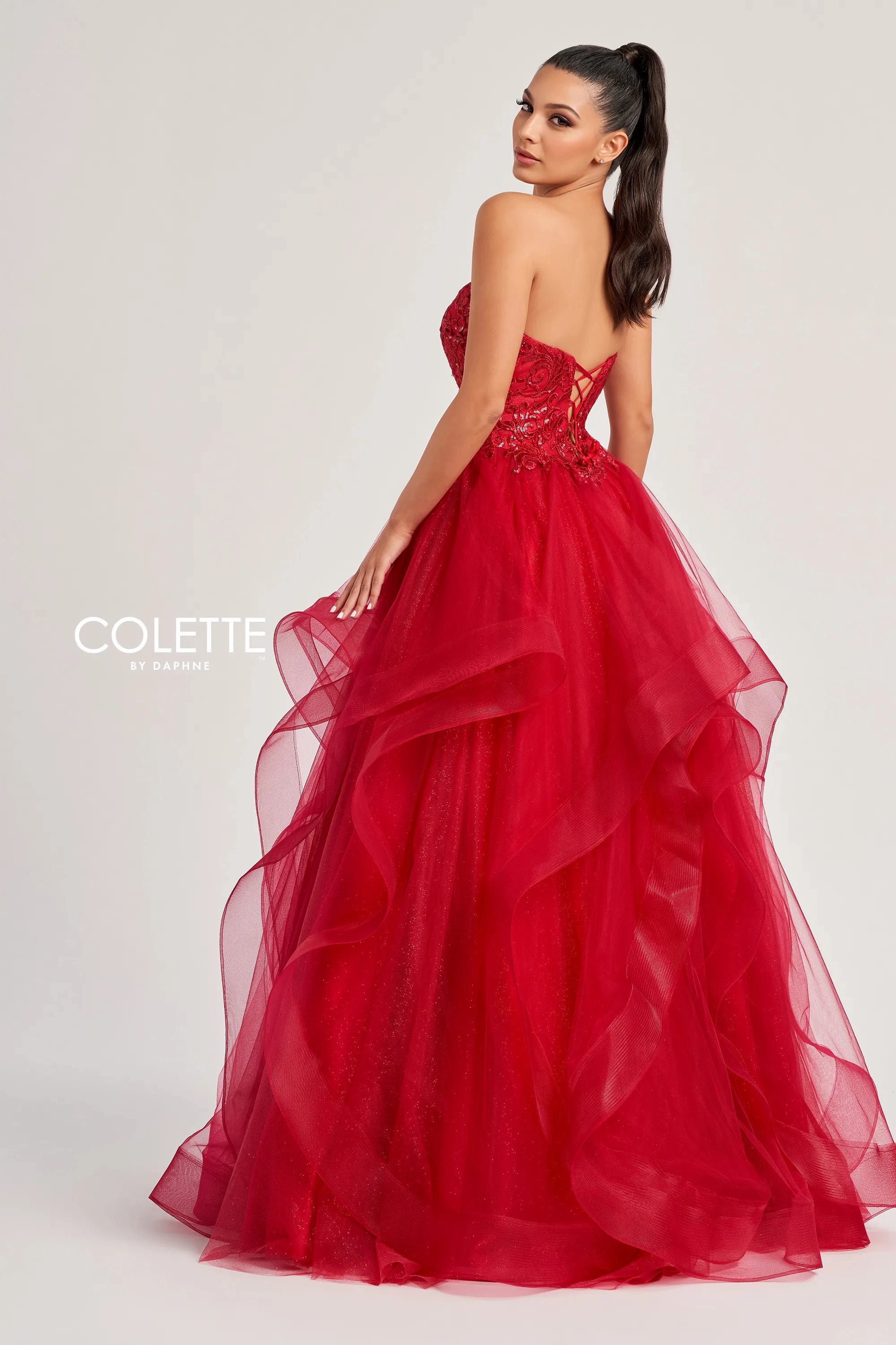 Colette By Daphne Cl8290 Long Glitter Ball Gown Formal Prom Dress In Red