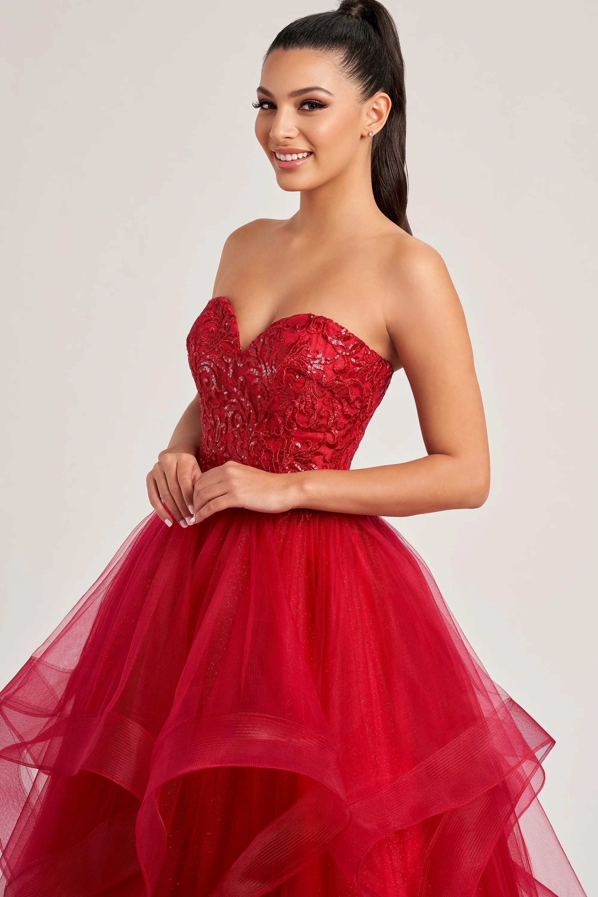 Colette By Daphne Cl8290 Long Glitter Ball Gown Formal Prom Dress In Red