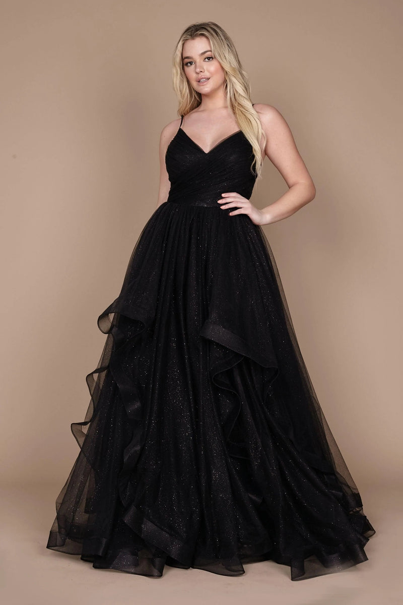 Navy Off-Shoulder Satin Ball Gown – ShObO