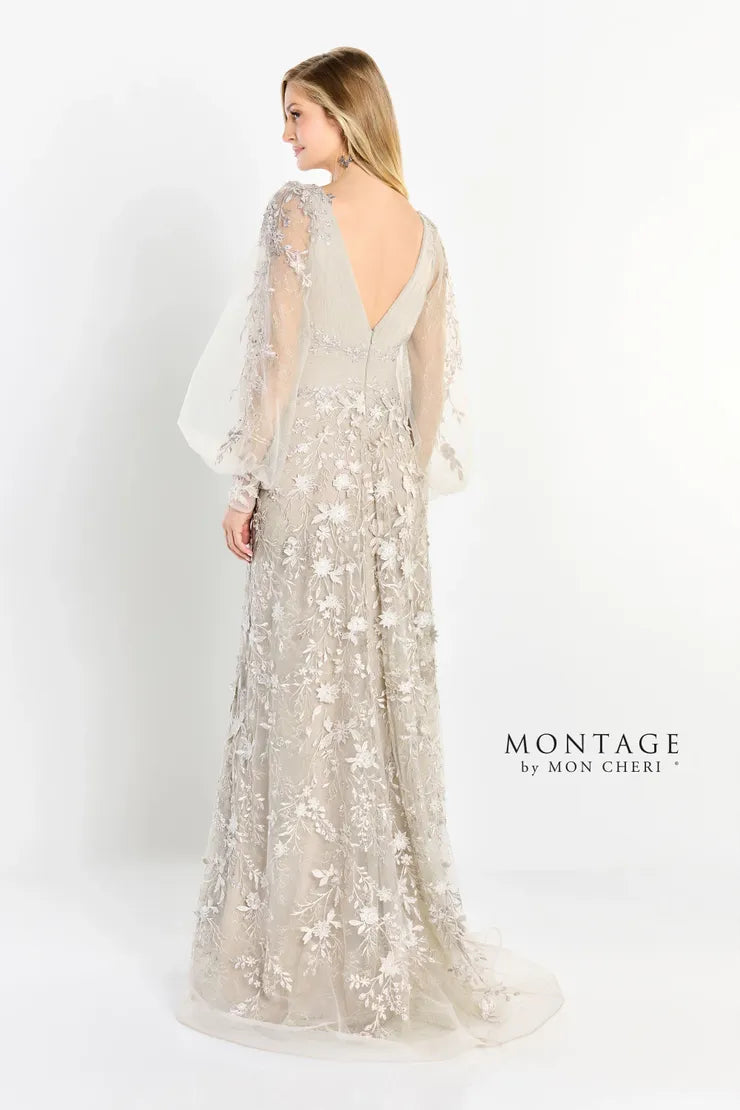 Montage M2201 A Line Gown Long Allover Lace Formal Dress In Blue