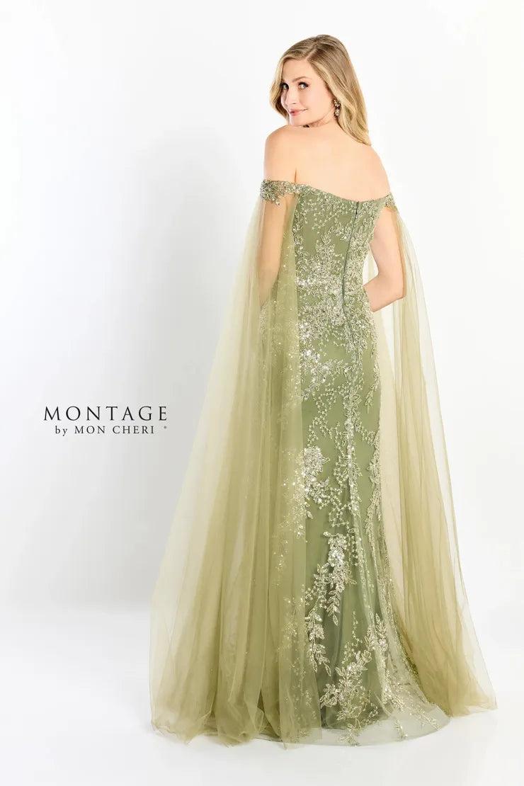 Montage M2204 Beaded A Line Gown Long Evening Formal Dress In Green