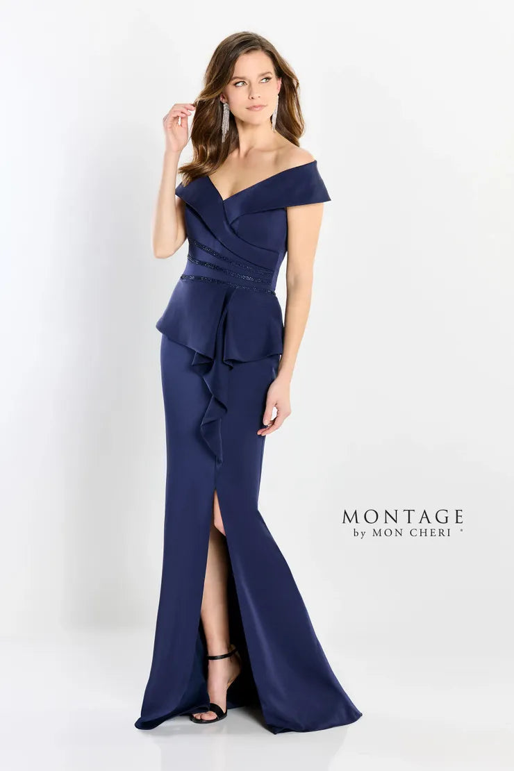 Montage M2209 Long Fit Peplum Formal Evening Dress In Blue