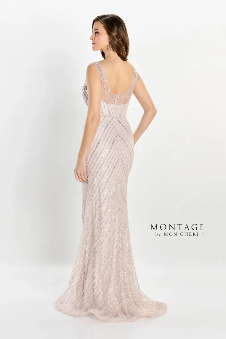 Montage M2216 Long Sequin High Slit Formal Dress In Pink