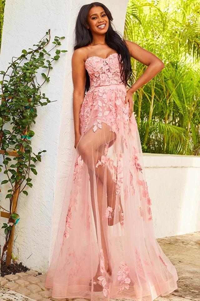 Strapless Hot Pink Lace Prom Dresses, Hot Pink Lace Formal Evening Dre –  Eip Collection