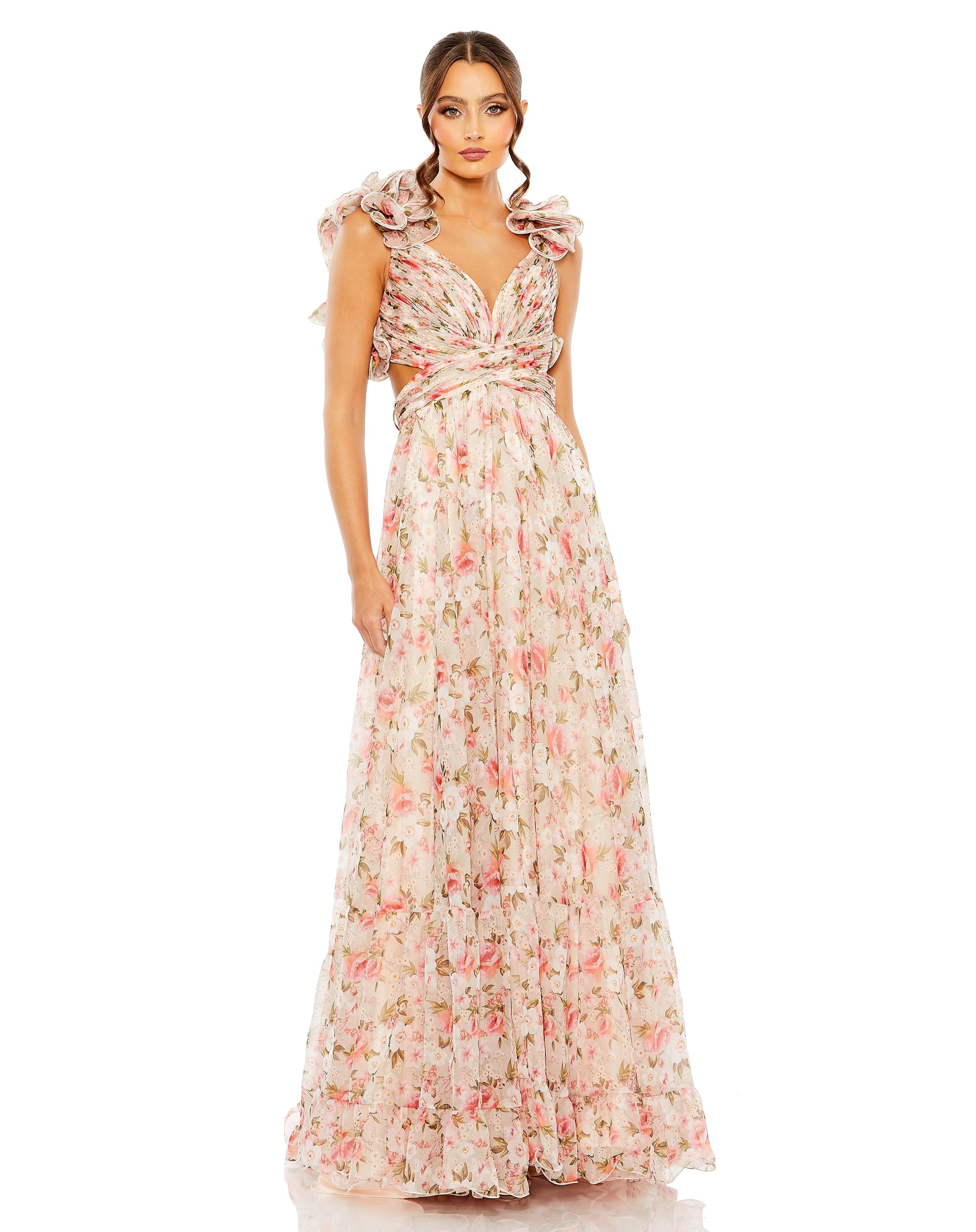 Mac Duggal 68519 Long Formal Chiffon Floral Dress – The Dress Outlet