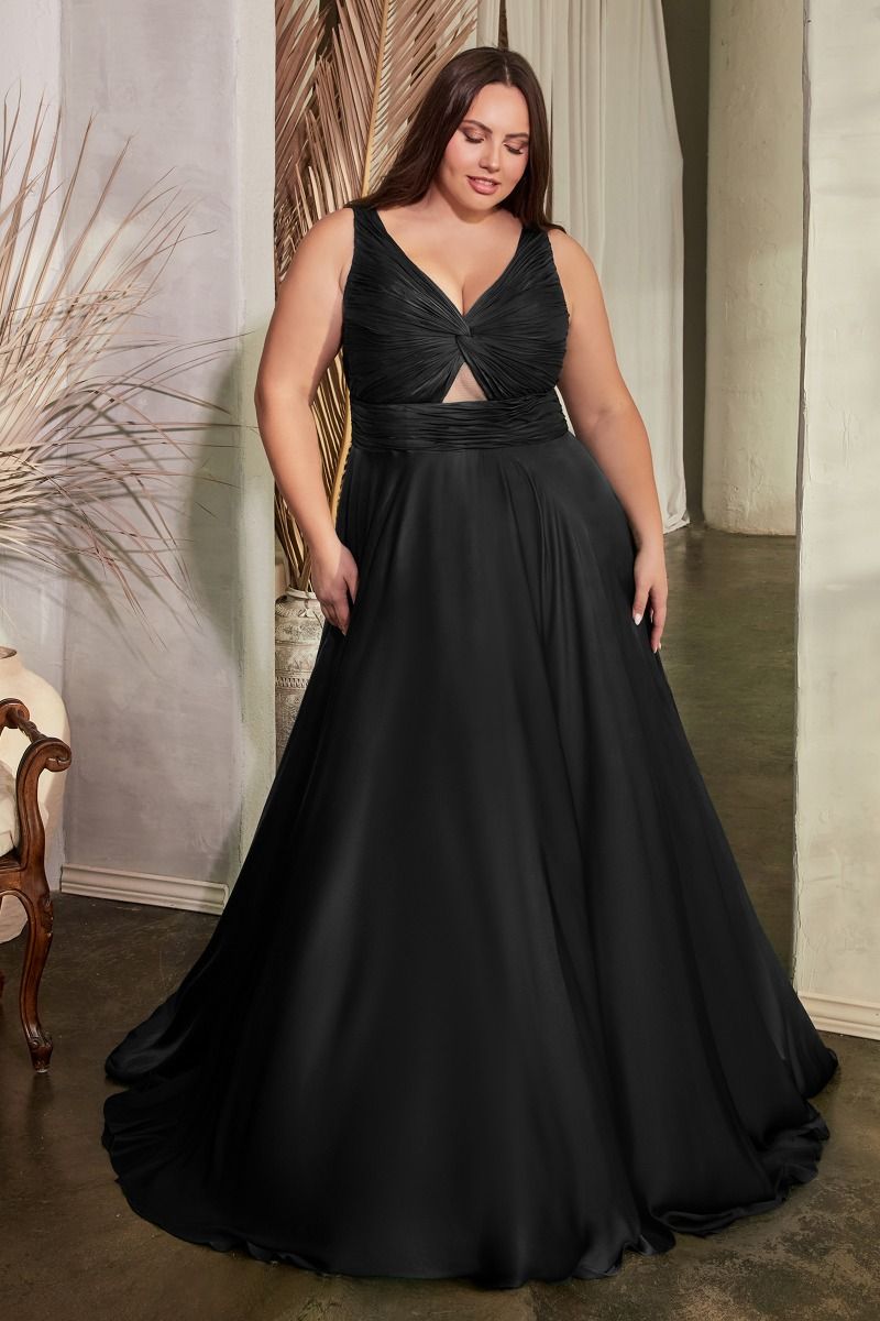 A Black Plus Size Evening Gown with sleeves. We can recreate this style for  you in any c…