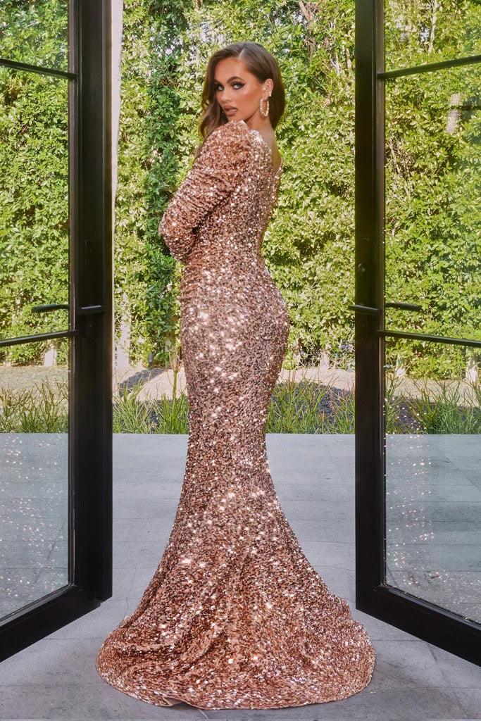 $6,995 MARCHESA Couture Sequin Fringe Embroidered Gold Long Evening Gown  Dress 8 | eBay