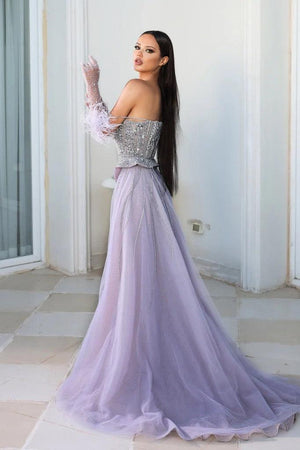 Shiny Off Shoulder Purple Tulle Long Prom Dresses, Long Lilac Formal D –  jbydress