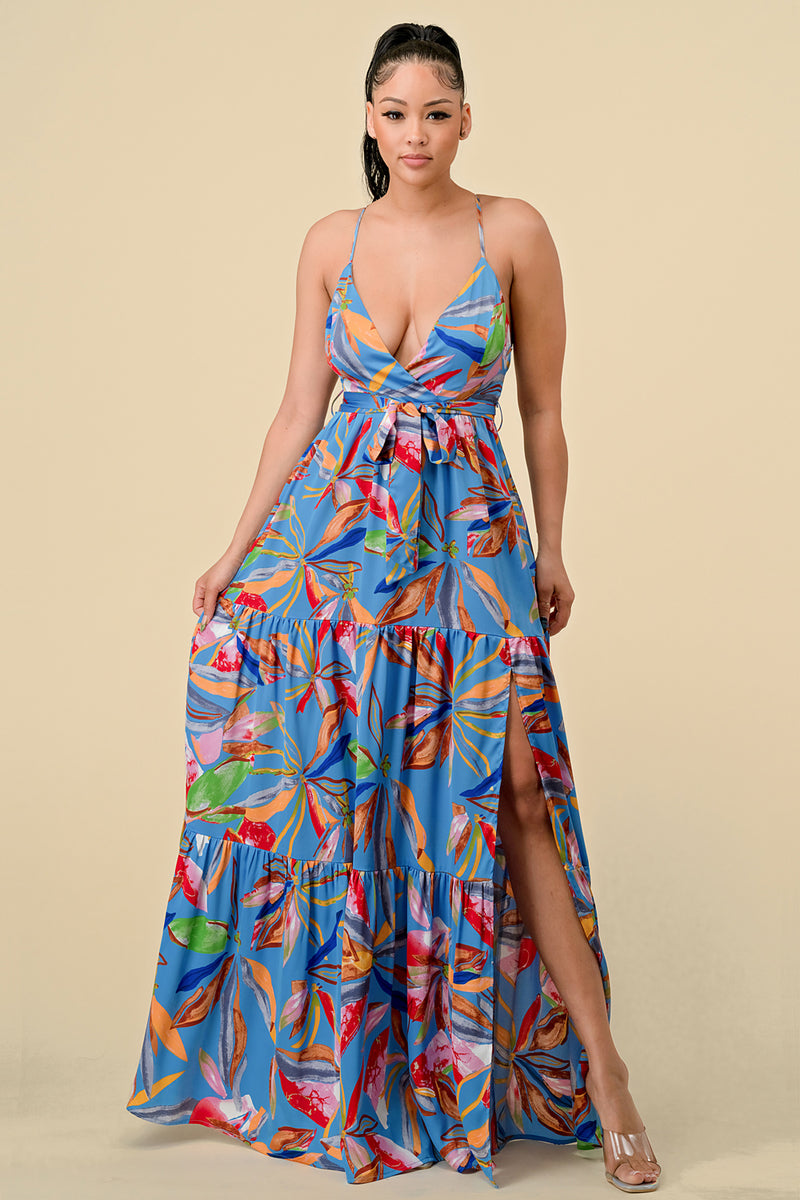 Long Halter Sheer Printed Chiffon Maxi Dress – R&M Richards