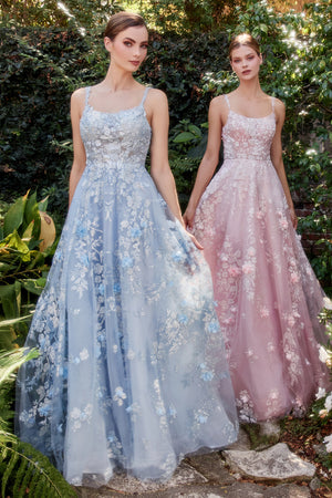 in Stock Ladivine CR864 Size 4 Blush Long Tulle A Line Feather Sequin Strapless Ballgown Prom Dress