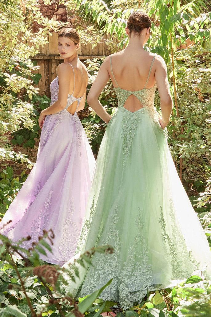 2023 Olive Green Lace Fairy Tulle Enchanted Forest Prom Dress With