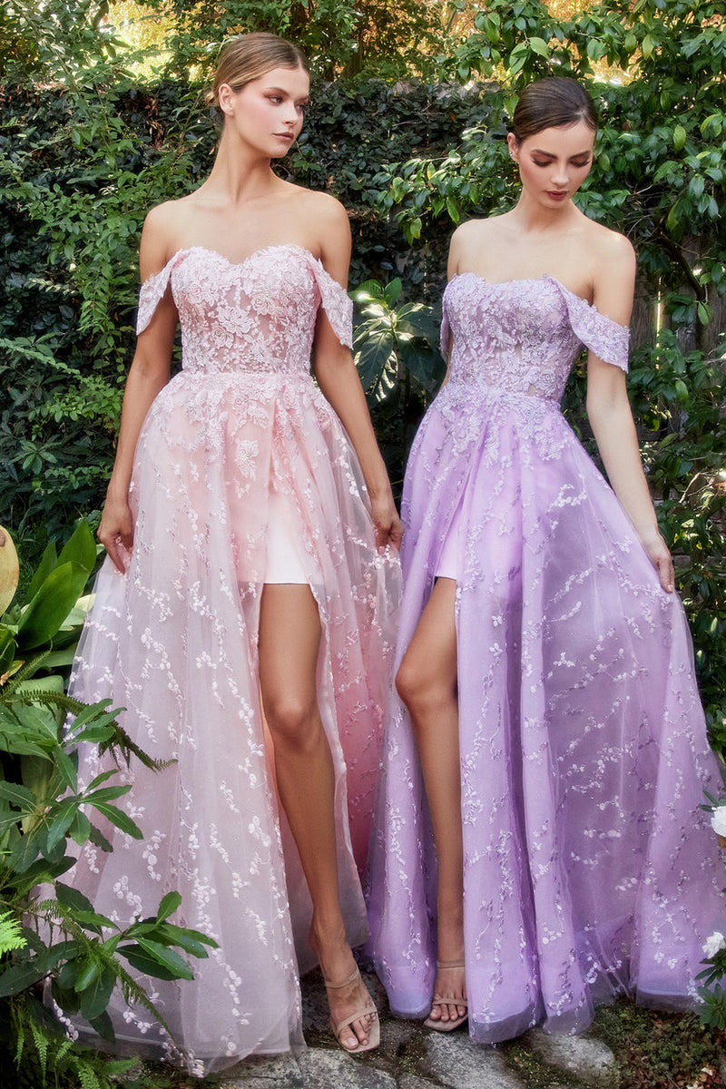 Cheap Long Lavender Lace Prom Dresses Lace-Up Back FD1265B – Viniodress