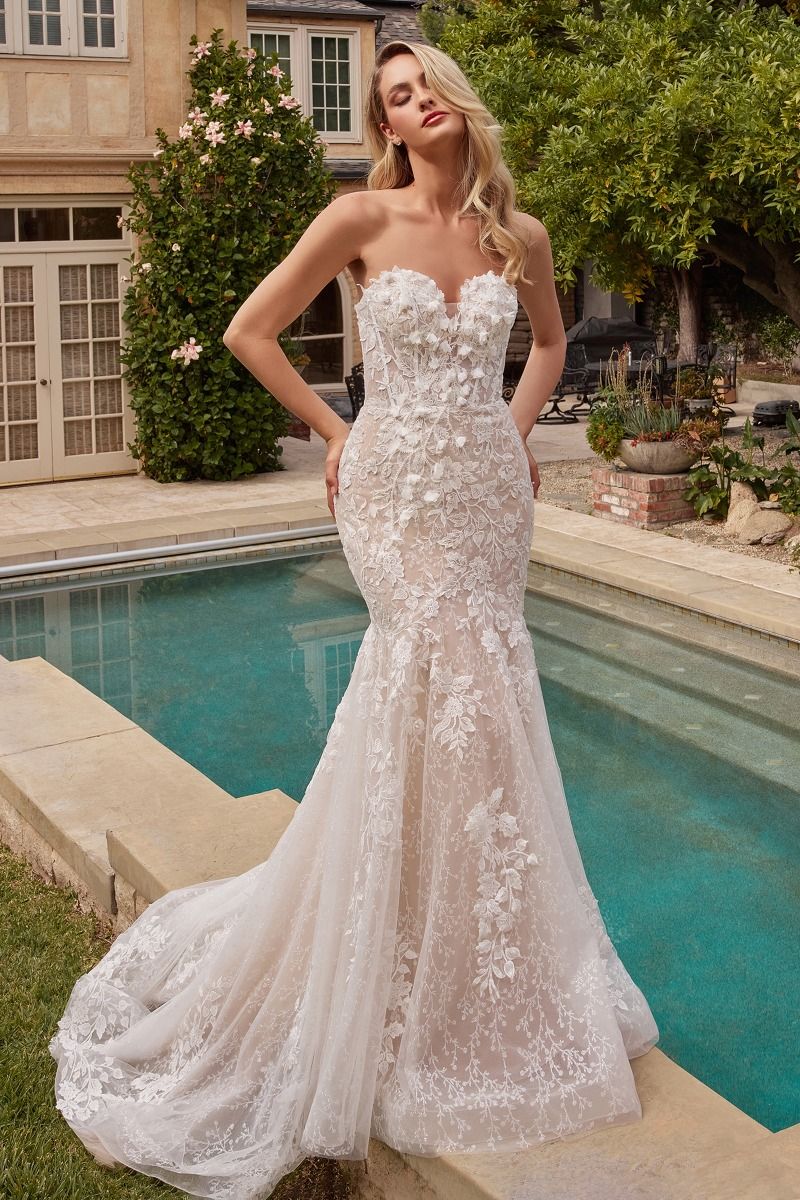 Strapless Lace Mermaid Tiered Wedding Dres for Curvy Women WS080