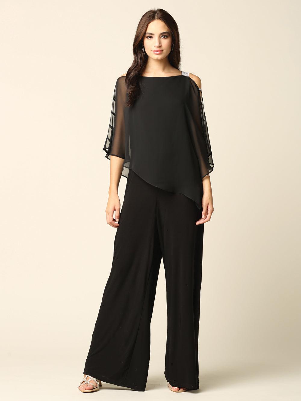 Formal Chiffon Cape Overlay Jumpsuit | The Dress Outlet