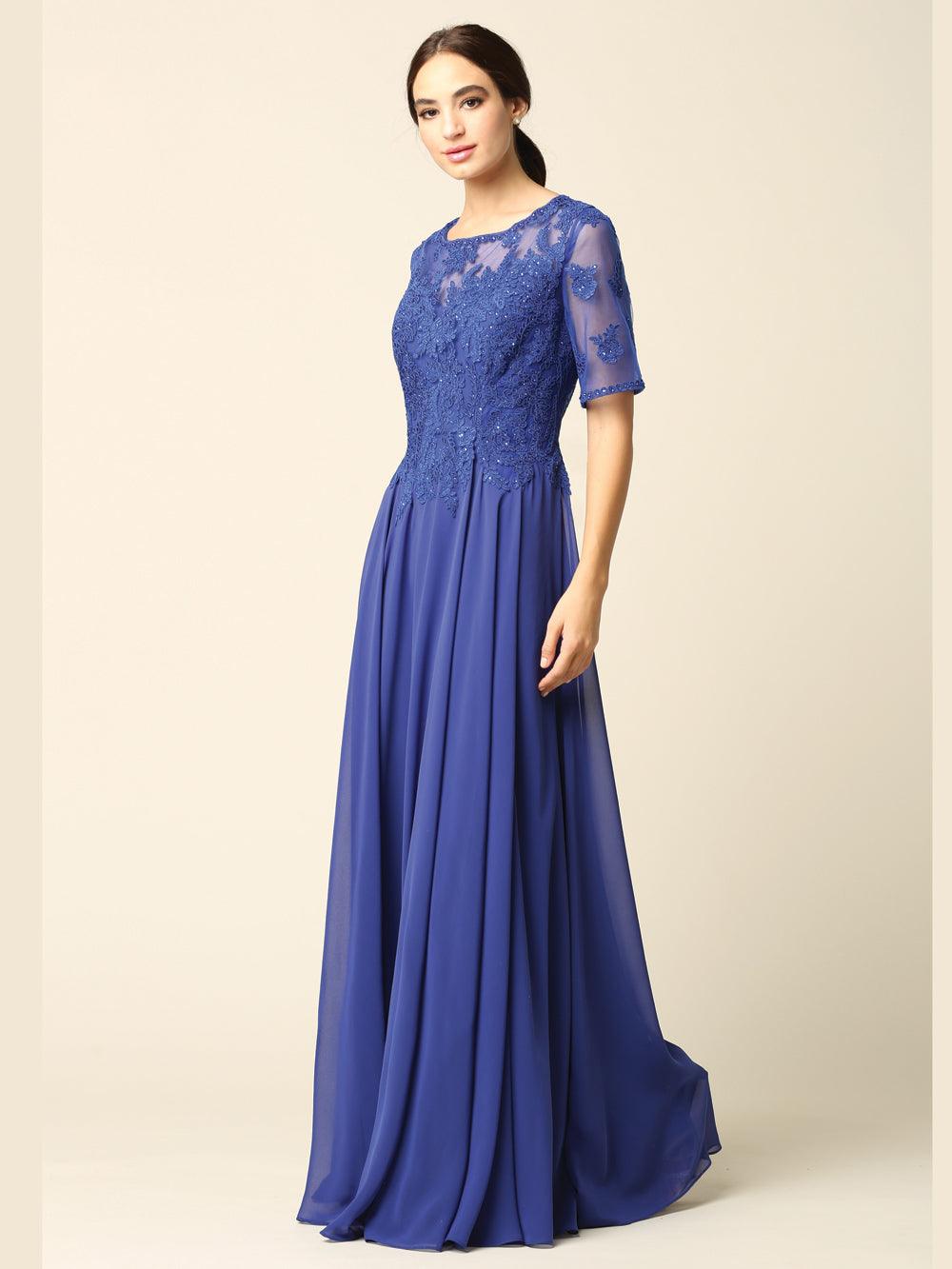 Formal Mother of the Bride Long Lace Chiffon Dress | The Dress Outlet