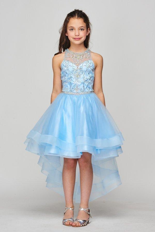 Girls Short Ruffled Dress with Lace Bodice by Cinderella Couture