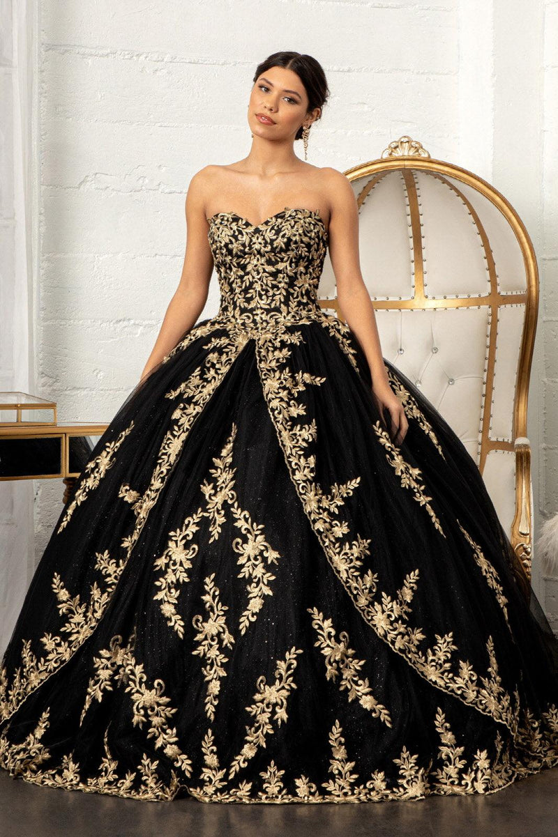 Black Gown in Net with Embellished Sequins and Beads with V Neckline