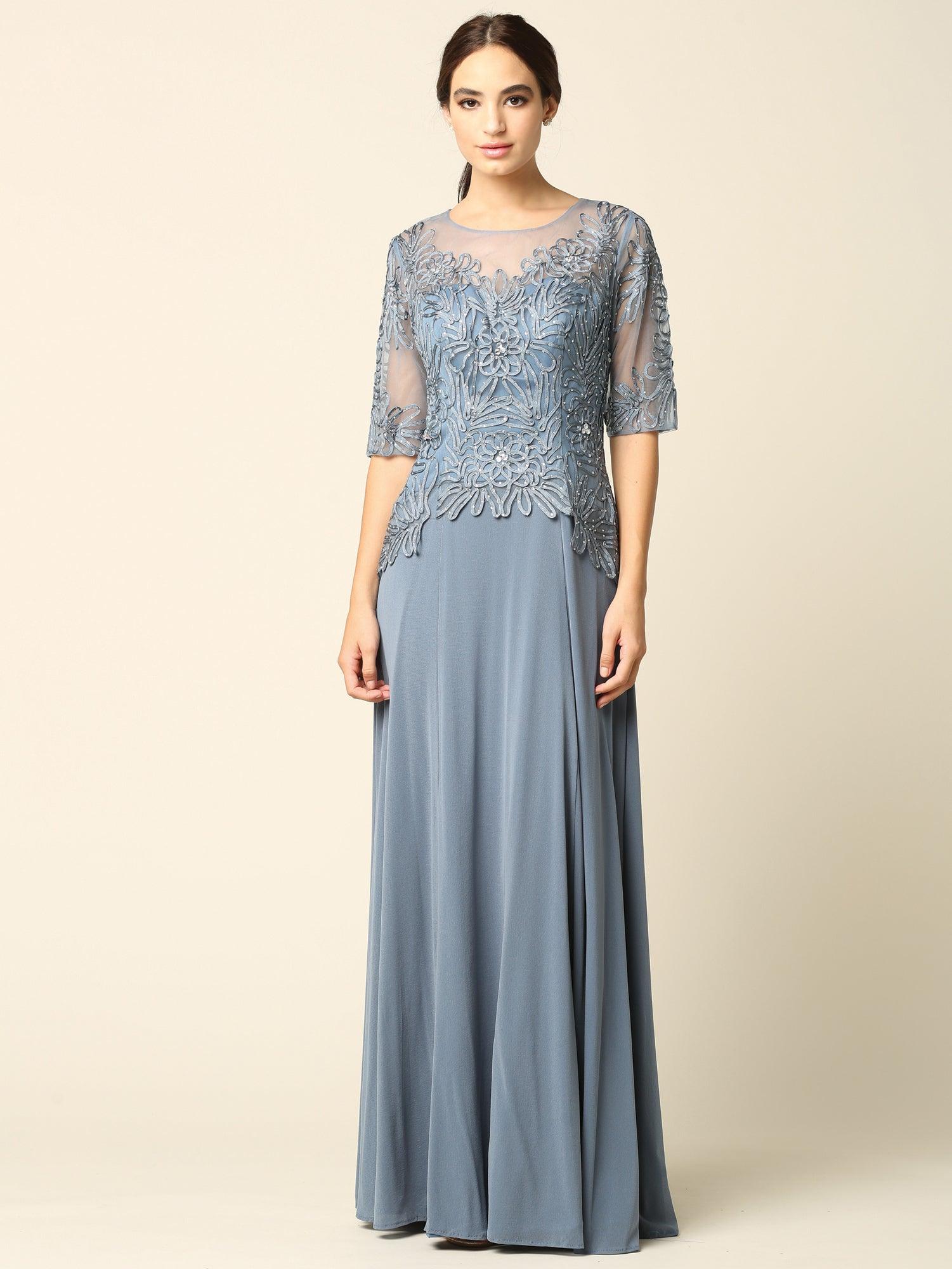 Long Mother of the Bride Formal Embroidered Dress | The Dress Outlet