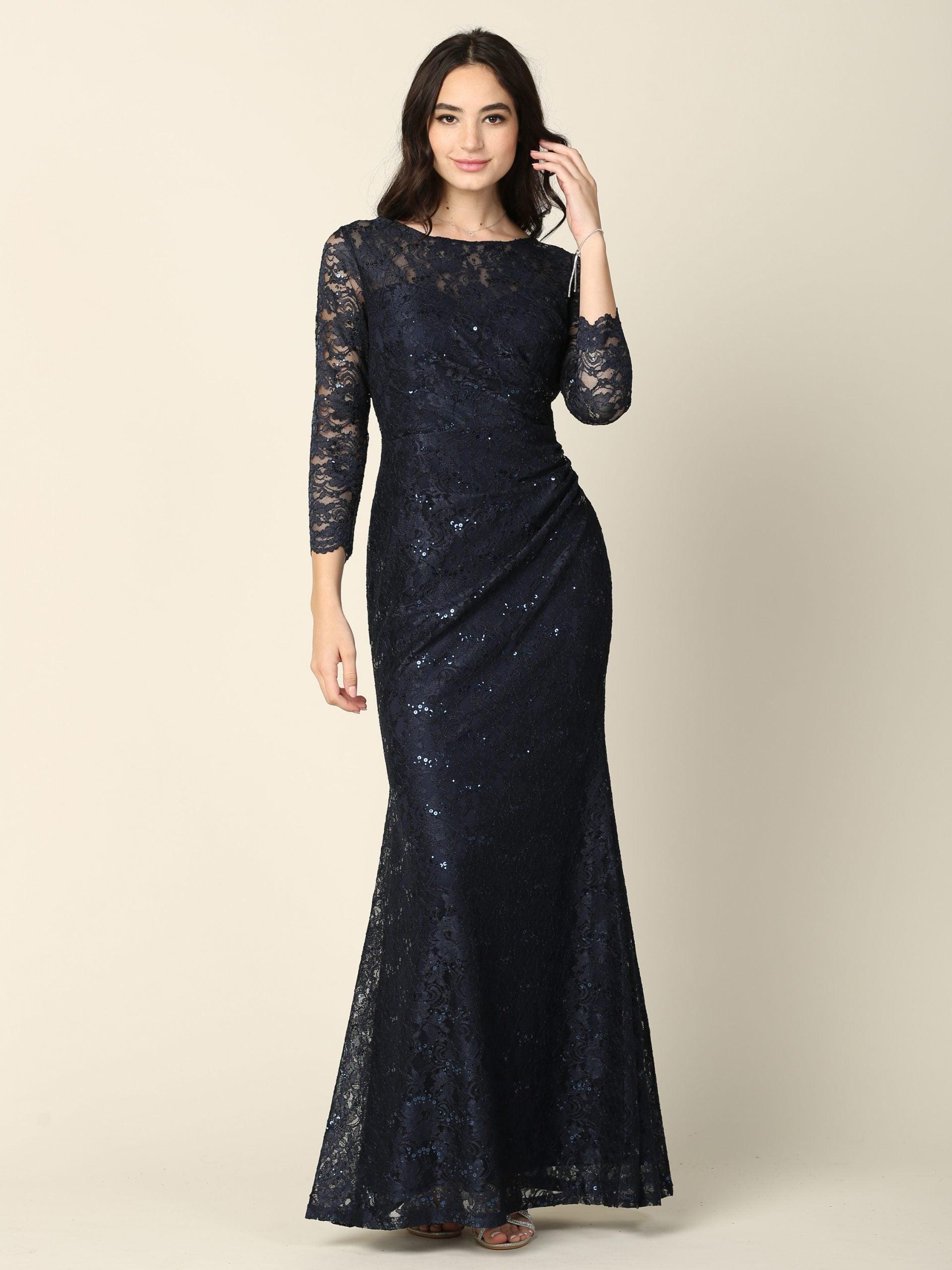 Long Mother of the Bride Lace Formal Dress | The Dress Outlet